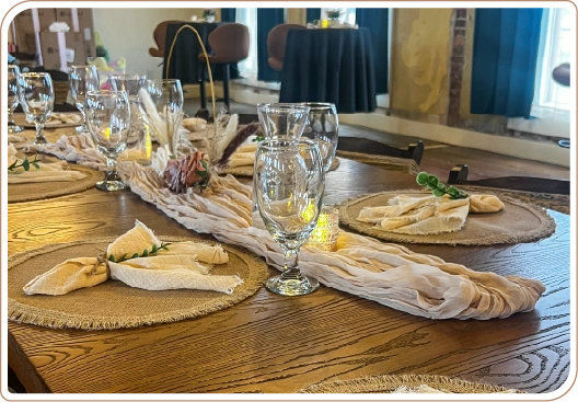 Table set for a private event at Pineywoods Vineyard